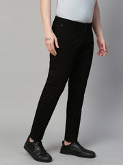 Genips Men's Black Cotton Stretch Caribbean Slim Fit Solid Trousers