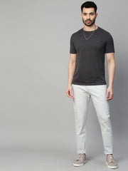 Genips Men's Light Sky  Cotton Stretch Caribbean Slim Fit Solid Trousers