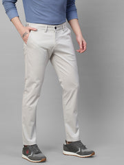 Genips Men's Grey Cotton Stretch Caribbean Slim Fit Solid Trousers