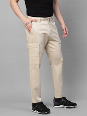 Genips Men's Cream  Cotton Stretch Bahamas Cargo Fit Solid Cargo
