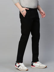 Genips Men's Black Cotton Stretch Caribbean Slim Fit Solid Trousers