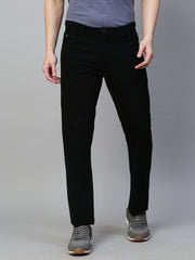 Genips Men's Black Cotton Stretch Rico Slim Fit Solid 5 Pocket Trouser