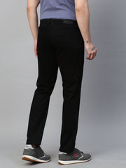 Genips Men's Black Cotton Stretch Rico Slim Fit Solid 5 Pocket Trouser