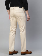 Genips Men's Cream Cotton Stretch Rico Slim Fit Solid 5 Pocket Trouser