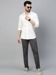 Genips Men's Grey Cotton Stretch Rico Slim Fit Solid 5 Pocket Trouser