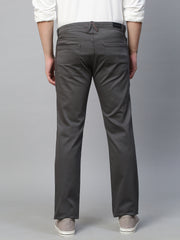 Genips Men's Grey Cotton Stretch Rico Slim Fit Solid 5 Pocket Trouser