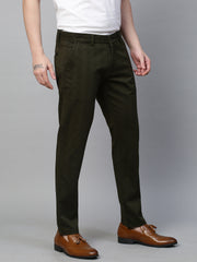 Genips Men's Cotton Bottle Green  Stretch Caribbean Slim Fit Print Trousers