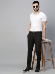 Genips Men's Bottle Green Cotton Stretch Caribbean Slim Fit Solid Trousers
