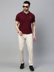 Genips Men's Light Cream  Cotton Stretch Caribbean Slim Fit Solid Trousers