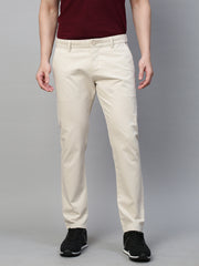 Genips Men's Light Cream  Cotton Stretch Caribbean Slim Fit Solid Trousers