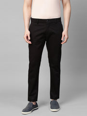 Genips Men's Black Cotton Stretch Caribbean Slim Fit Self Design Trousers