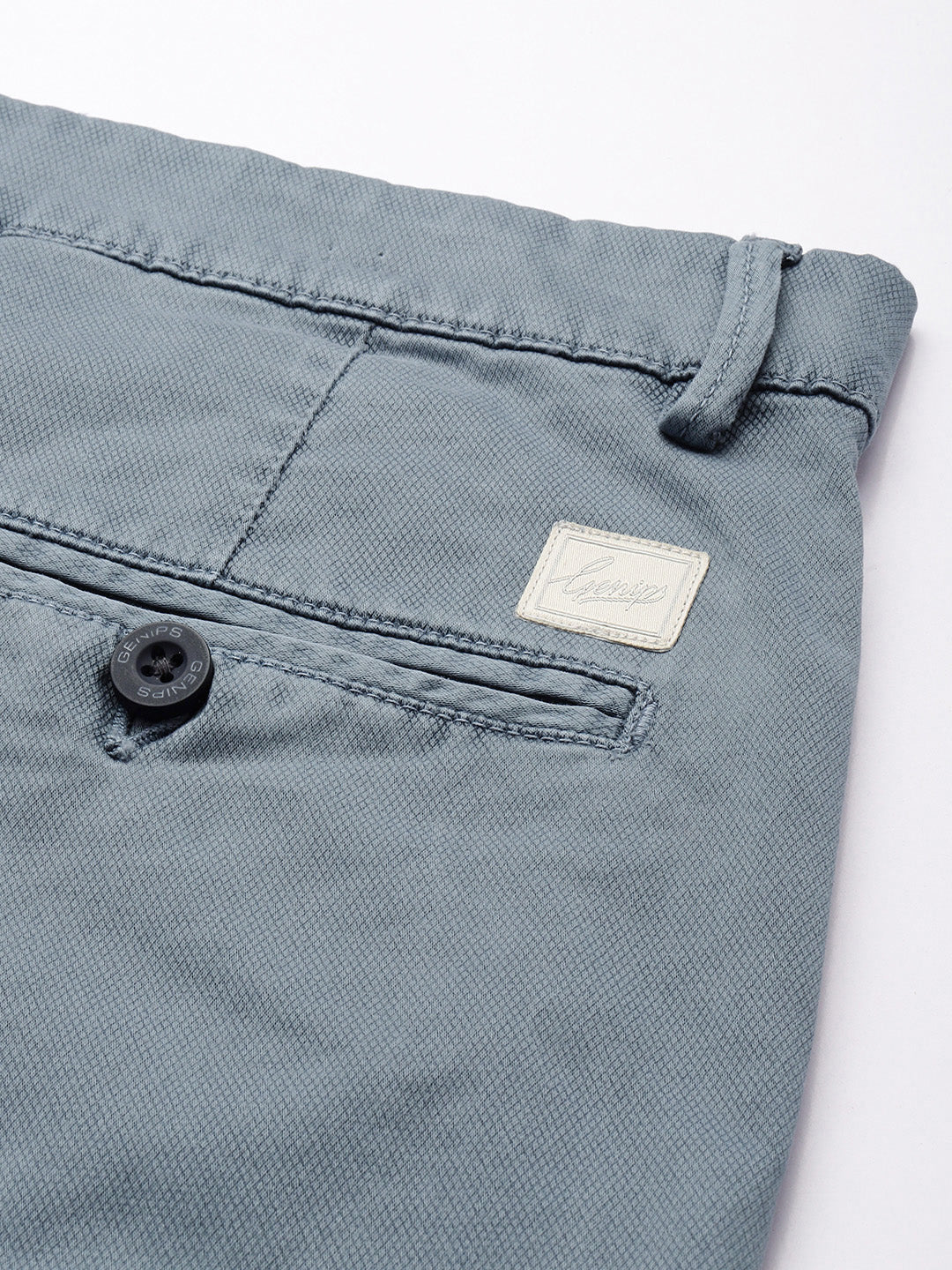 Blue Slim Fit Cotton Casual Trousers with 5 Pockets