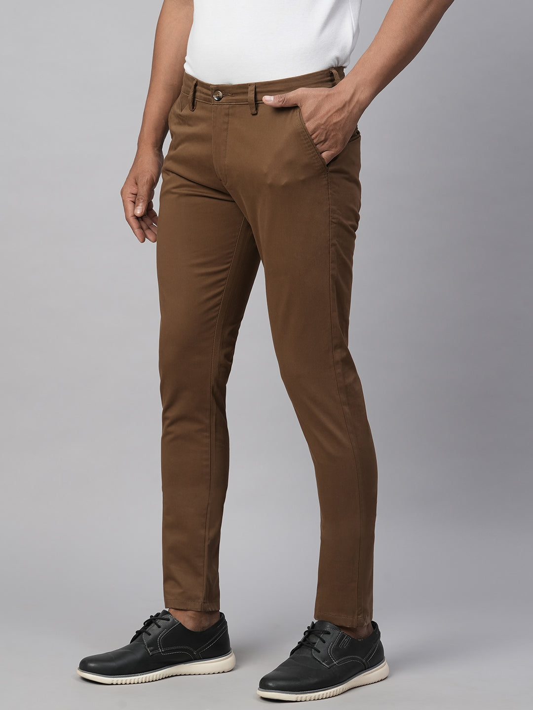 Genips Men's Slim Fit Cotton Stretch Casual Trouser Coffee Color
