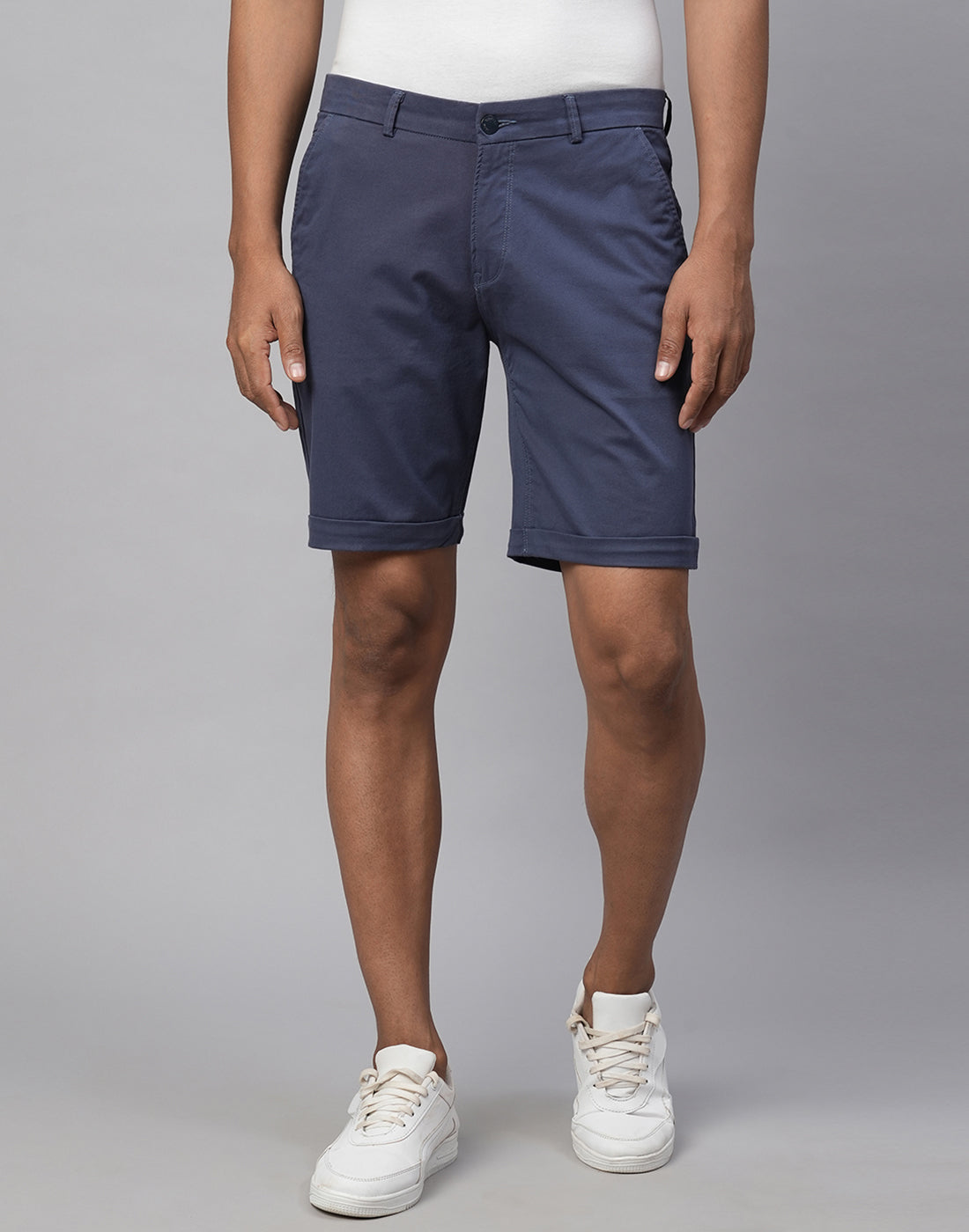 Dark Blue Cotton Lycra Slim Fit Shorts