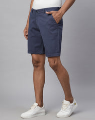 Dark Blue Cotton Lycra Slim Fit Shorts