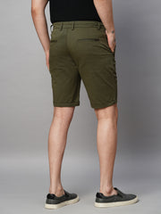 Green Cotton Lycra Slim Fit Shorts