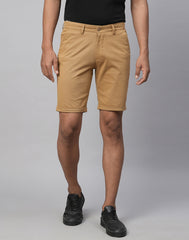 Genips Men'S Khakhi Cotton Lycra Slim Fit Shorts