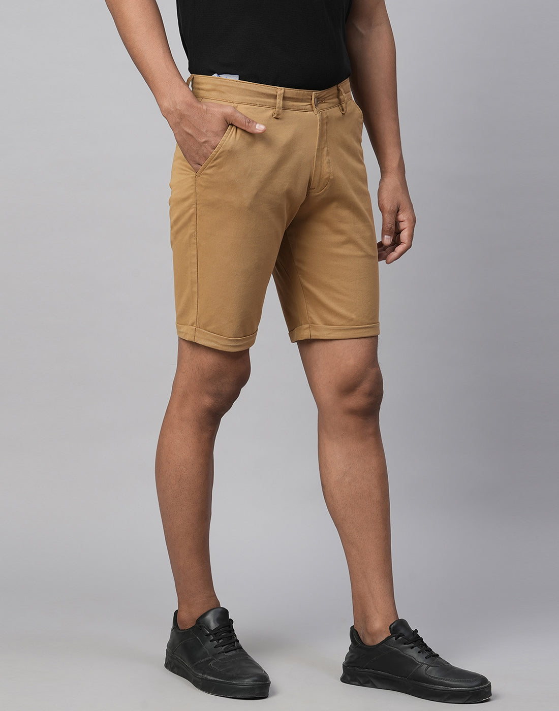 Khakhi Cotton Lycra Slim Fit Shorts