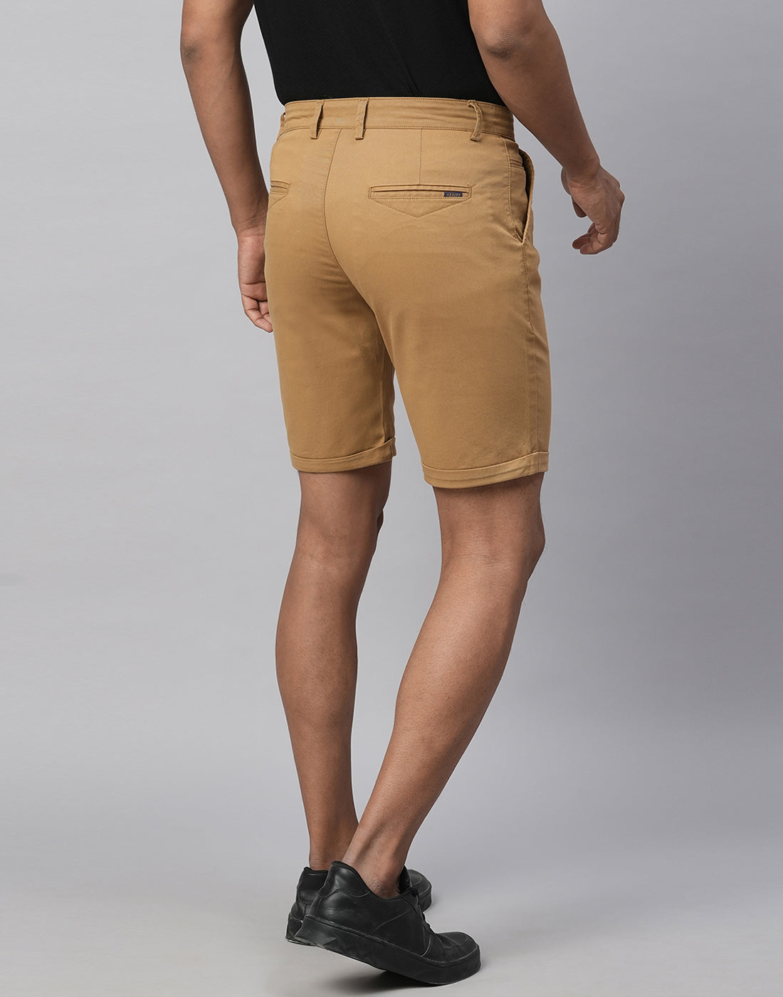 Genips Men'S Khakhi Cotton Lycra Slim Fit Shorts