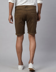 Dark Khakhi Cotton Lycra Slim Fit Shorts