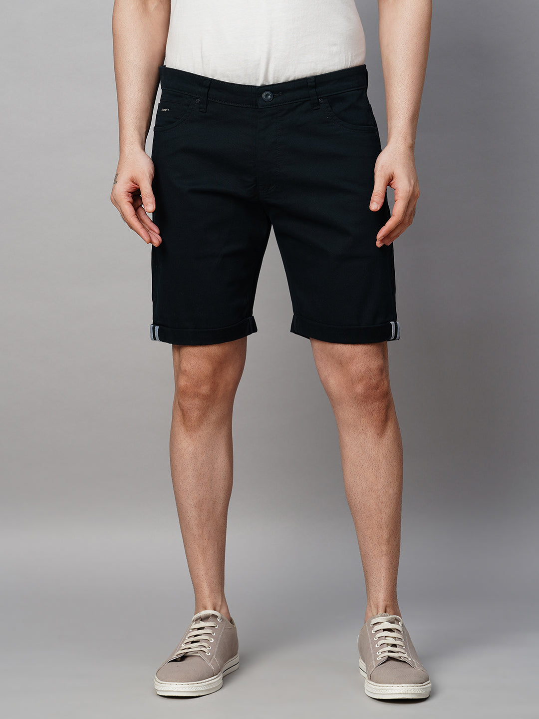 Navy Blue Cotton Lycra Slim Fit Shorts