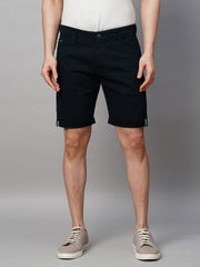 Genips Men's Navy Cotton Lycra Slim Fit Shorts