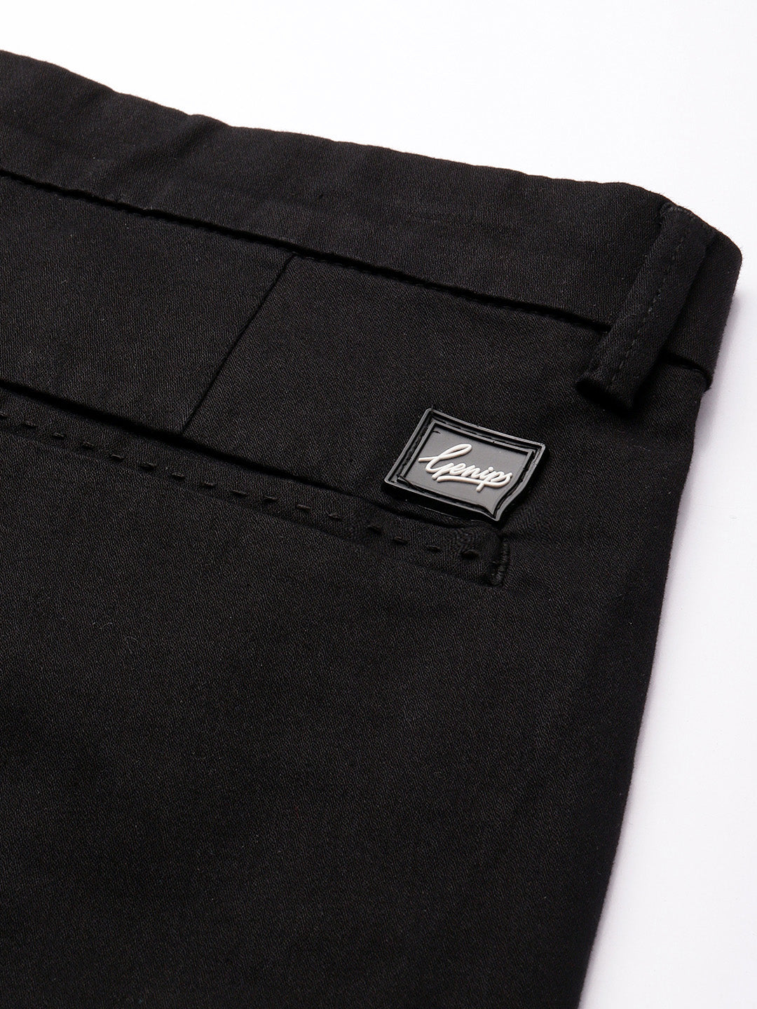 Men Black Cotton Stretchable Caribbean Fit Mid-Rise Solid Casual Trousers