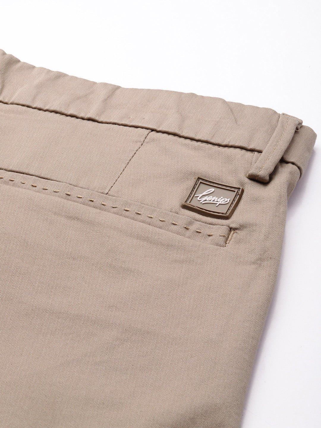 Men Camel Cotton Stretchable Caribbean Fit Mid-Rise Solid Casual Trousers
