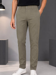 GENIPS Men's Elasticated Relaxed Fit Cotton Trousers - Mid-Rise 4 Pocket Travel Pants