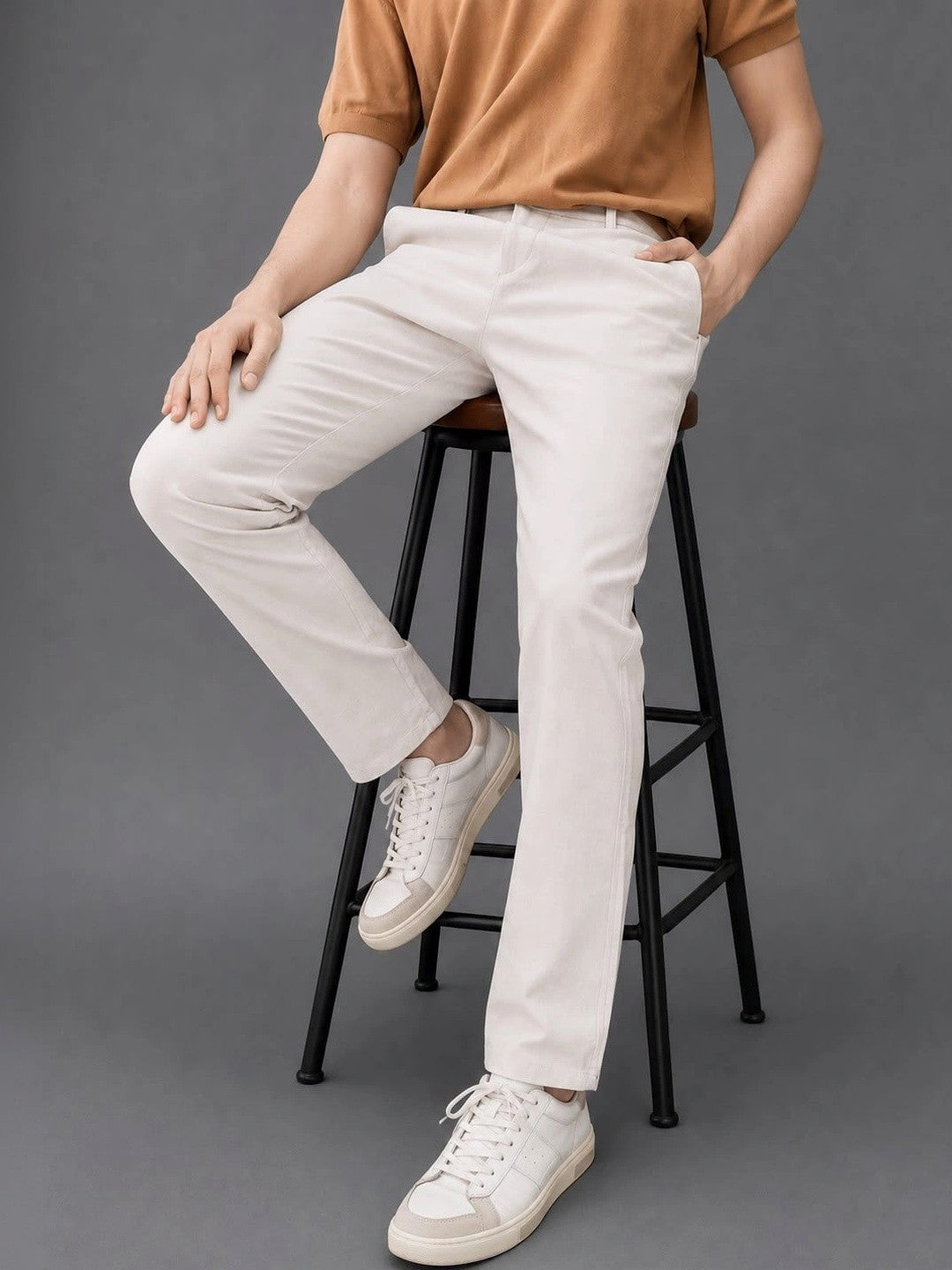 GENIPS Men's Relaxed Fit Cotton Trousers - Mid-Rise 4 Pocket Casual Pants