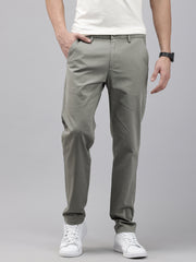 Men Grey Cotton Stretchable Caribbean Fit Mid-Rise Solid Casual Trousers