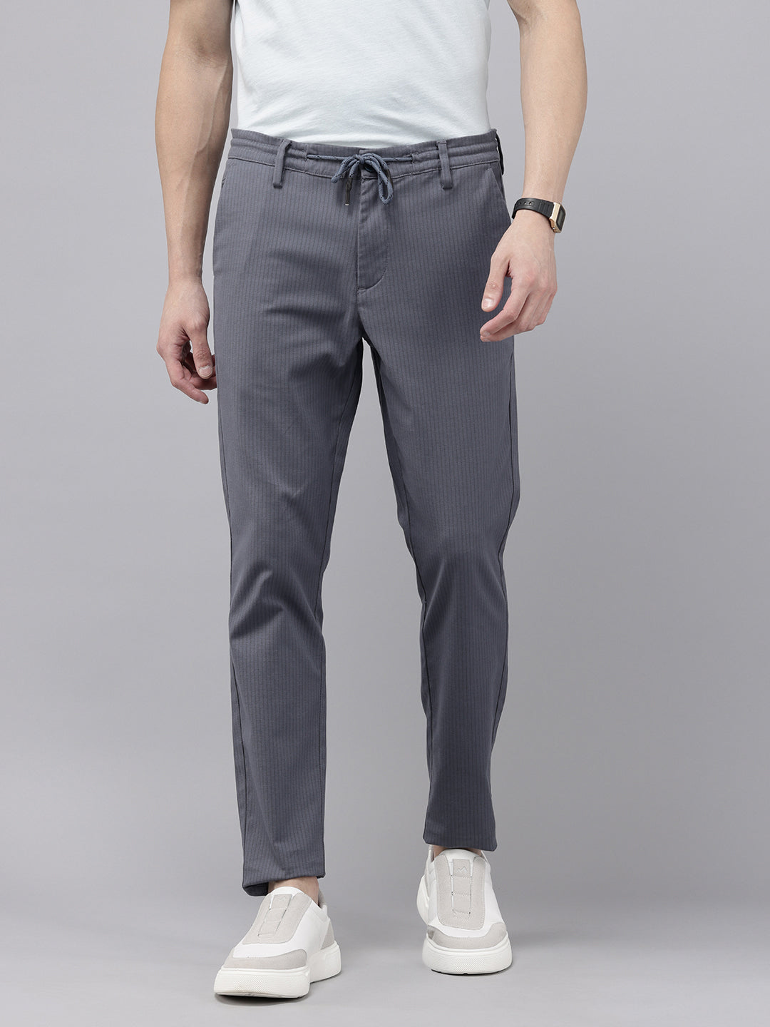 Blue Cotton Slim Fit Striped Trouser - 4 Pocket Style