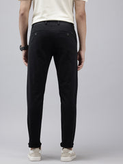 Men's Black Striped Cotton Slim Fit Casual 4 Pockets Trouser