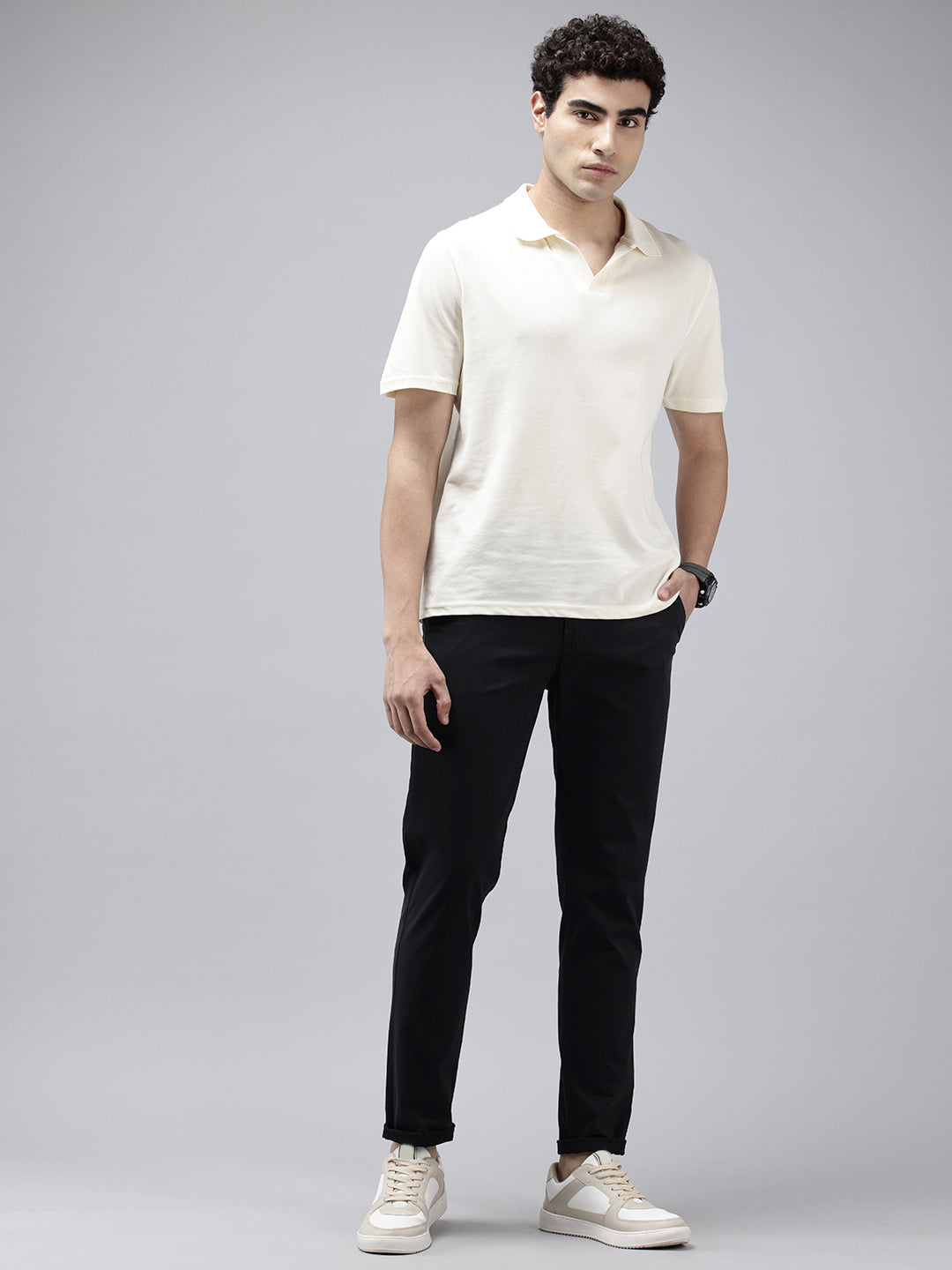 Men's Black Striped Cotton Slim Fit Casual 4 Pockets Trouser