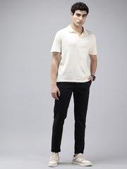 Men's Black Striped Cotton Slim Fit Casual 4 Pockets Trouser