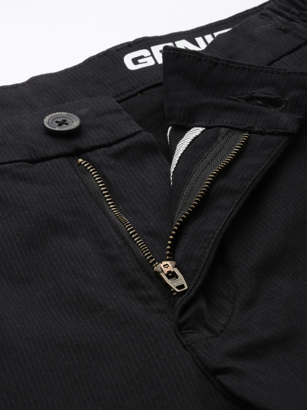 Men's Black Striped Cotton Slim Fit Casual 4 Pockets Trouser