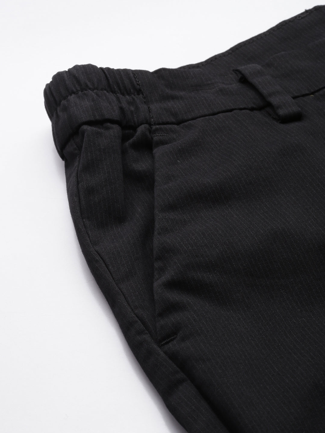 Men's Black Striped Cotton Slim Fit Casual 4 Pockets Trouser