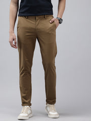 Men's Brown Striped Cotton Slim Fit Casual 4 Pockets Trouser