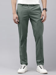 Men's Dark Grey Striped Cotton Slim Fit Casual 4 Pockets Trouser
