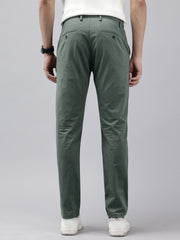 Men's Dark Grey Striped Cotton Slim Fit Casual 4 Pockets Trouser