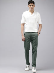 Men's Dark Grey Striped Cotton Slim Fit Casual 4 Pockets Trouser