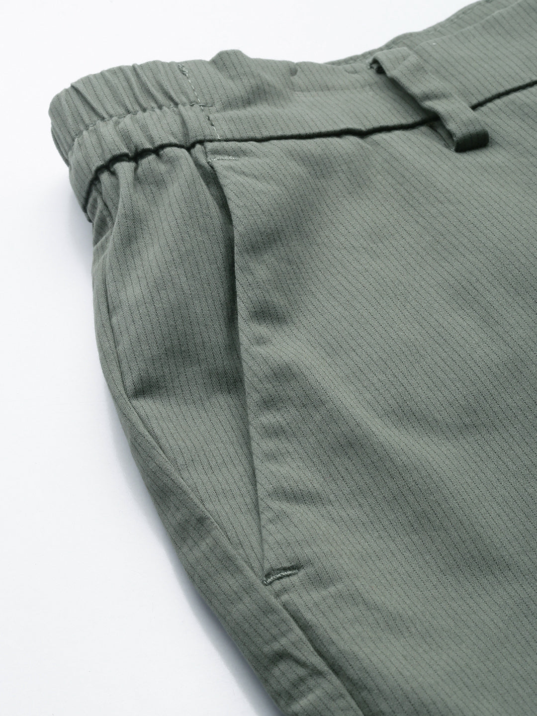 Men's Dark Grey Striped Cotton Slim Fit Casual 4 Pockets Trouser