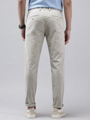Men's Light Grey Striped Cotton Slim Fit Casual 4 Pockets Trouser