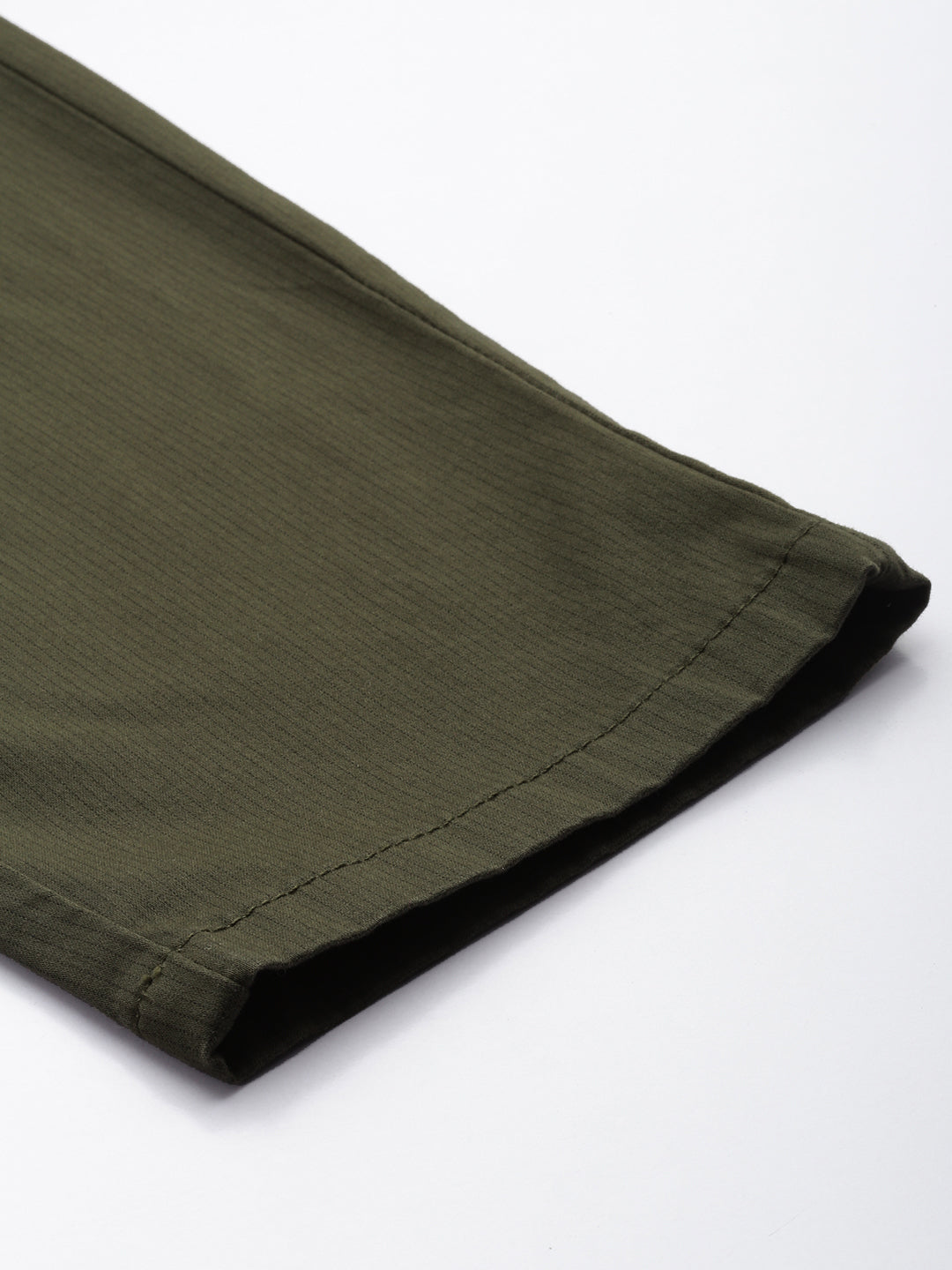 Men's Olive Striped Cotton Slim Fit Casual 4 Pockets Trouser