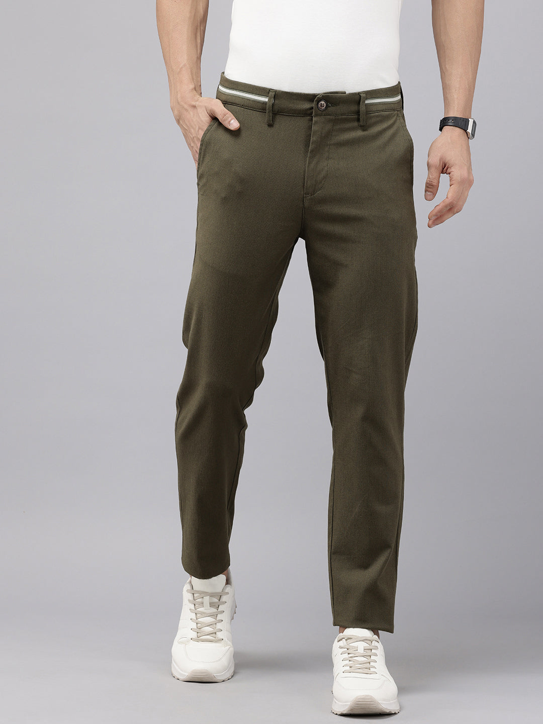 Olive Cotton Plain Slim Fit Trousers – Caribbean Style 5 Pocket Pants