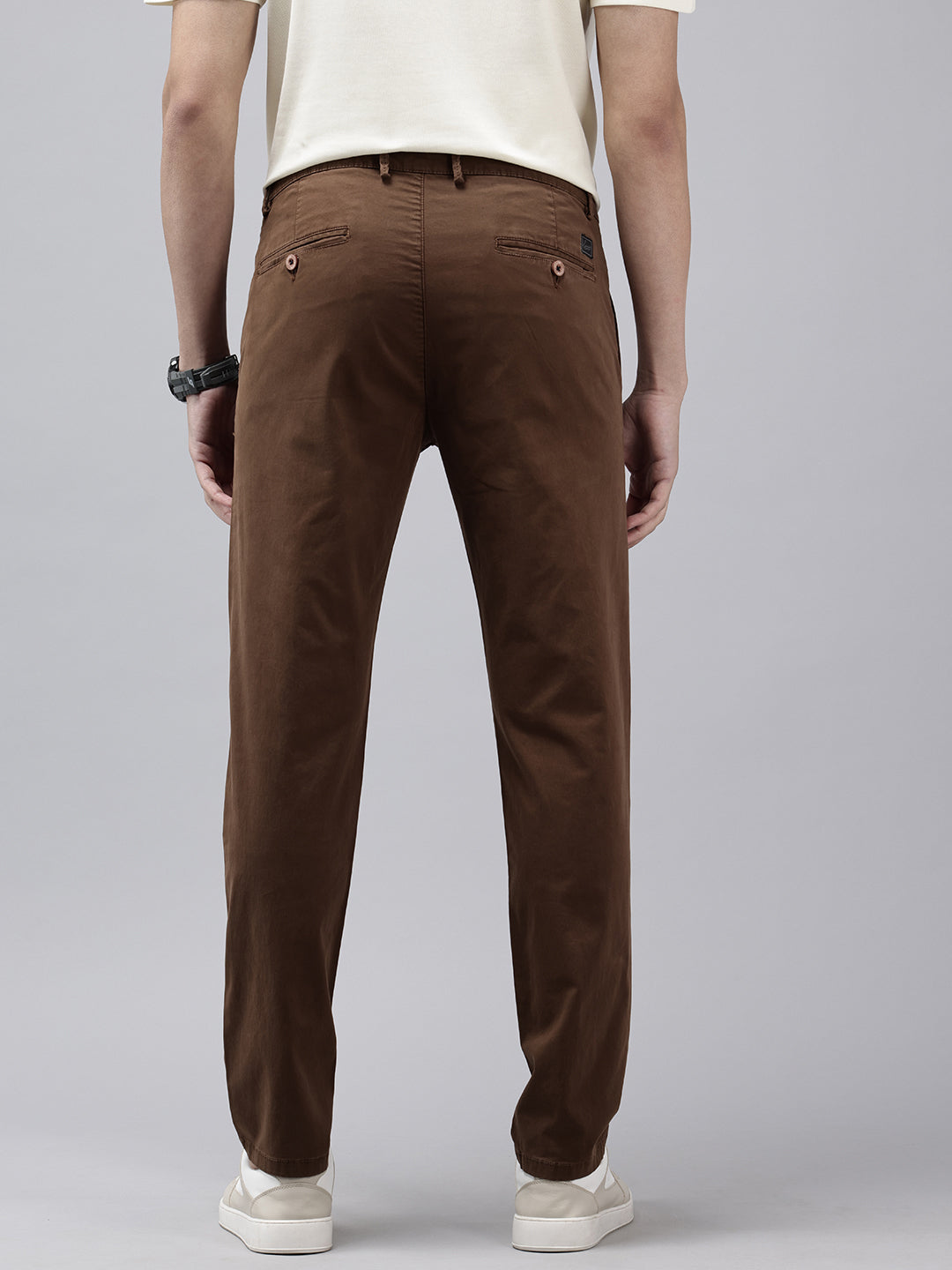 Men's Brick Solid Cotton Slim Fit Casual 5 Pockets Trouser