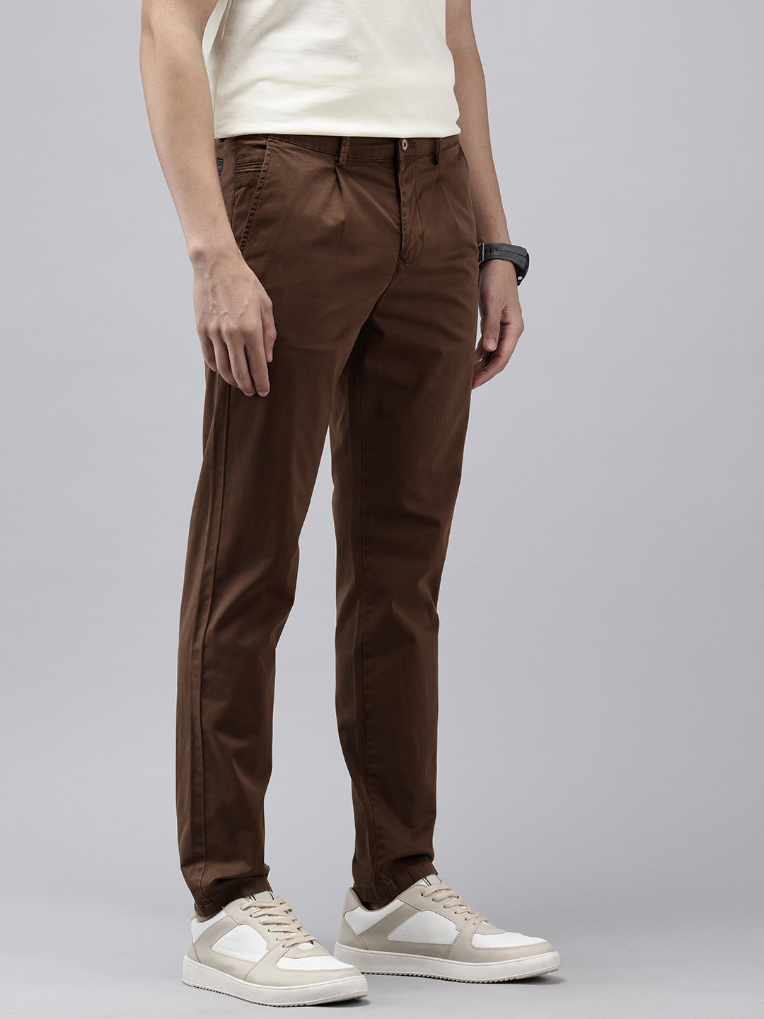 Men's Brick Solid Cotton Slim Fit Casual 5 Pockets Trouser