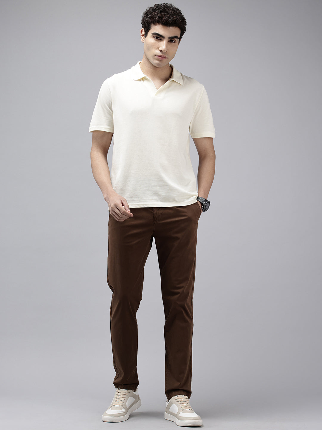 Men's Brick Solid Cotton Slim Fit Casual 5 Pockets Trouser