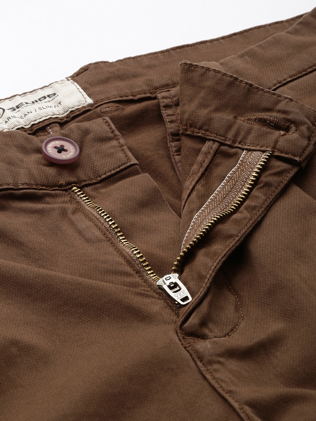 Men's Brick Solid Cotton Slim Fit Casual 5 Pockets Trouser