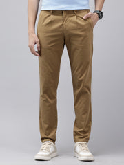 Men's Khaki Solid Cotton Slim Fit Casual 5 Pockets Trouser